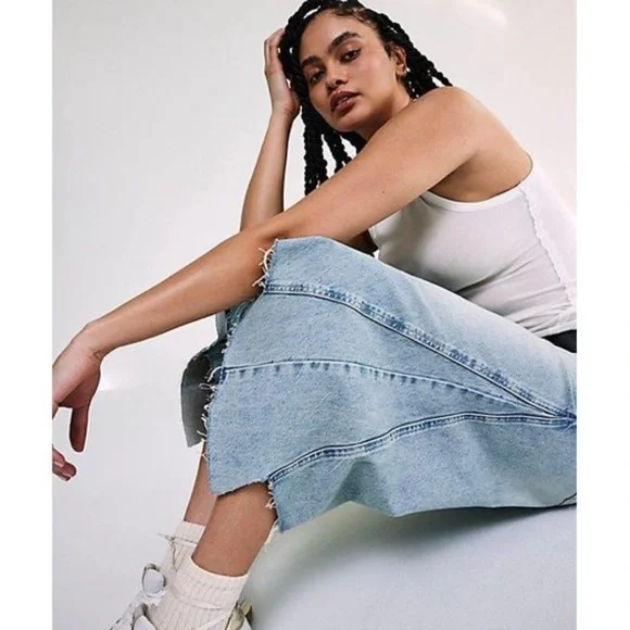 Free People We The Free Ripple Wide Leg Cropped Pieced Jeans